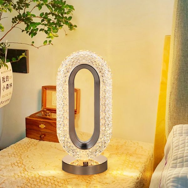 Rechargeable Luxury Oval Shaped Crystal Table Lamp With 3 Colors Touch Control